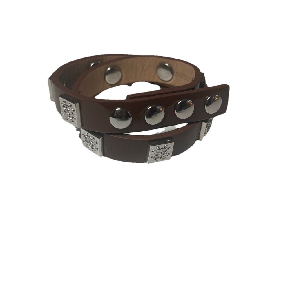 Rustic Cuff Bracelet Brown Leather Silver Accents DoubleWrap Adjustable USA